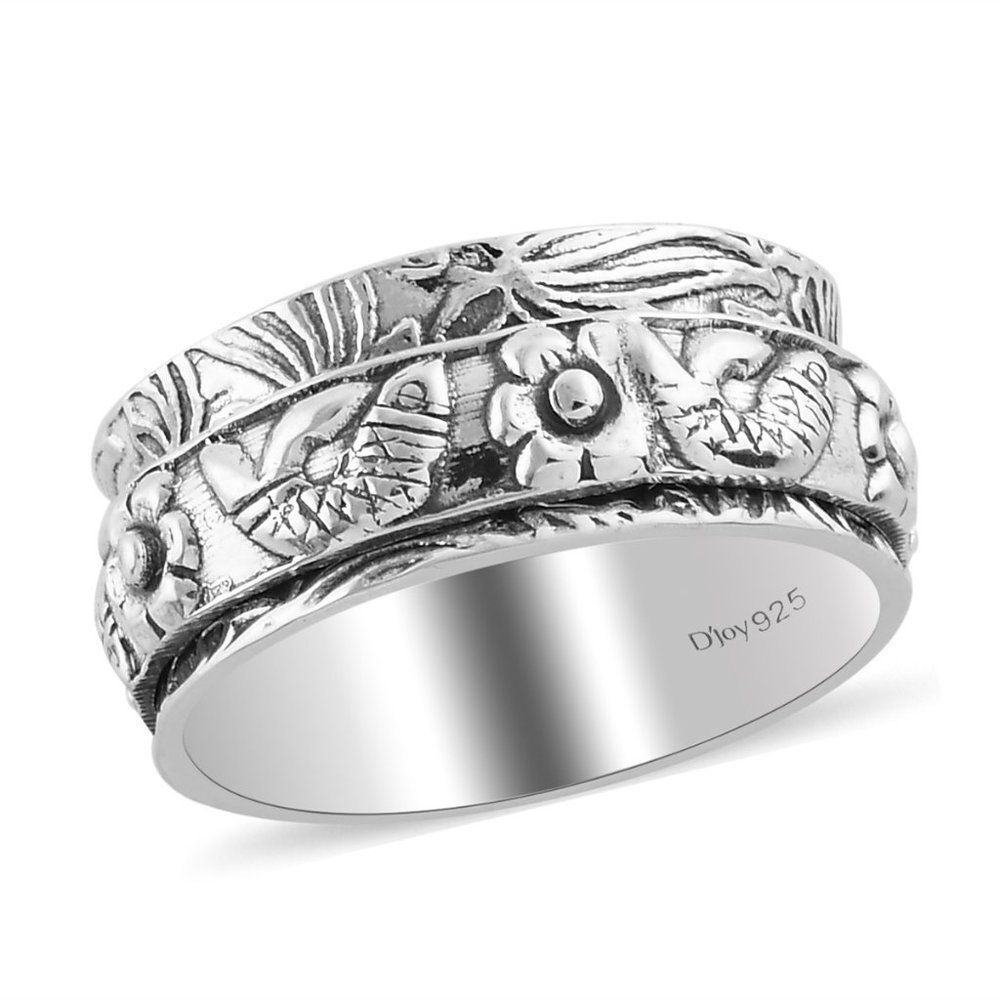 Sterling Silver Fish Concave Spinner Ring Size 8
